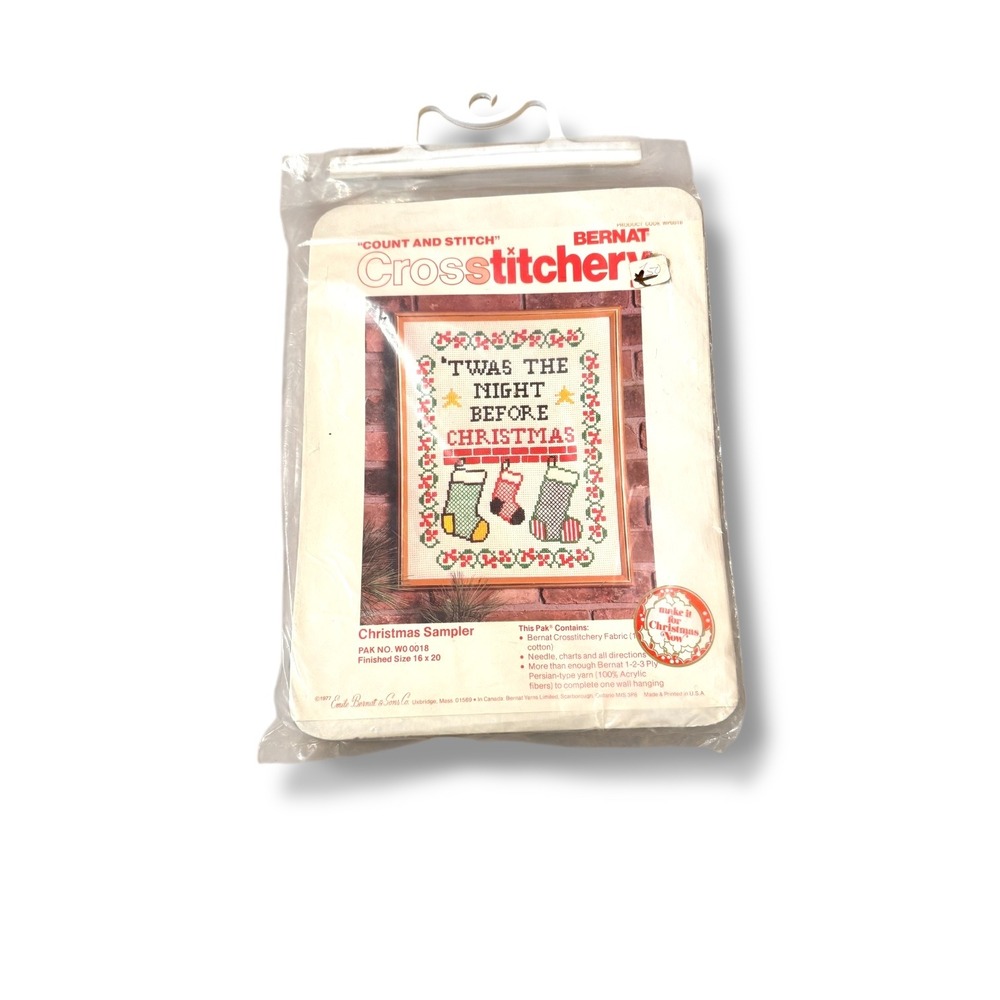 Vintage Bernat Cross Stitch Kit 'Twas the Night Before Christmas Sampler NIP 70s